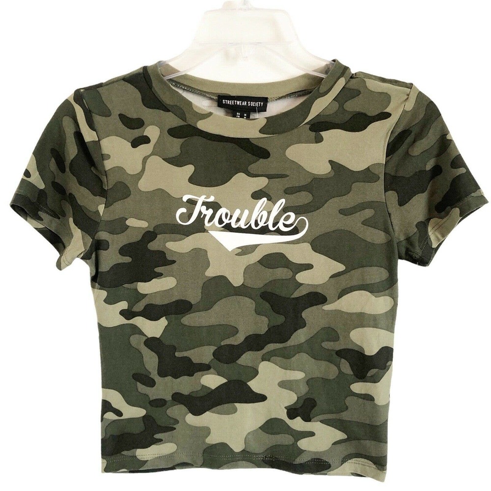 Streetwear Society NWT Juniors' Cropped Trouble Camouflage Shirt Size Medium